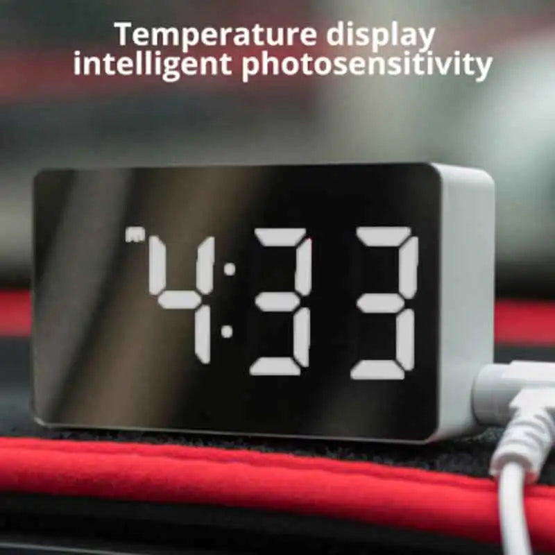 White LED Mirror Alarm Clock – USB-Powered, Snooze & Night Light