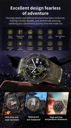 Military Smartwatch for Men – HD Screen, Heart Rate, Waterproof, BT Calls