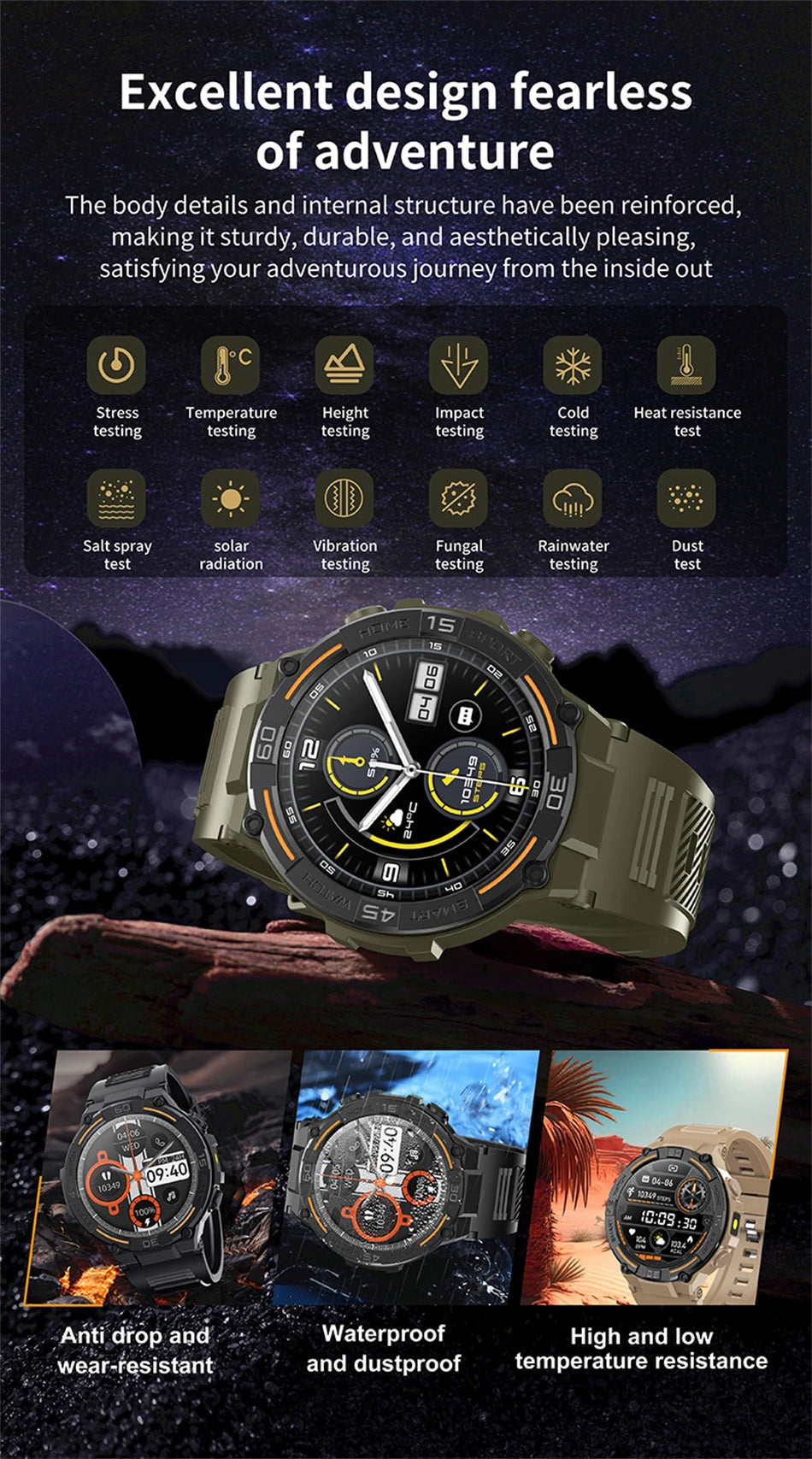 Military Smartwatch for Men – HD Screen, Heart Rate, Waterproof, BT Calls