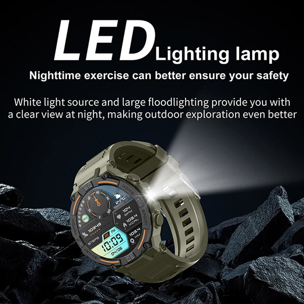 Military Smartwatch for Men – HD Screen, Heart Rate, Waterproof, BT Calls
