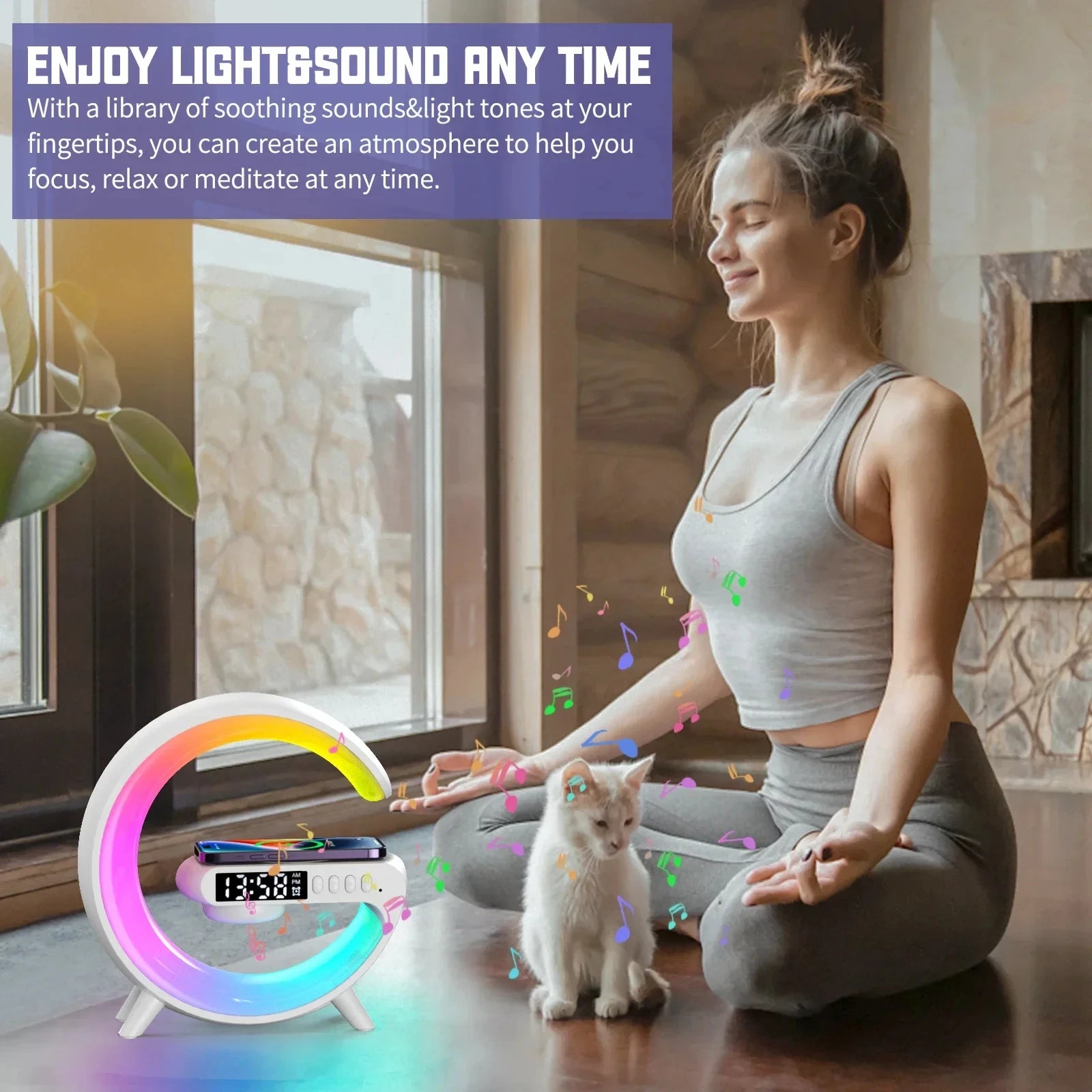 4-in-1 Wireless Charger Stand with RGB Speaker & Alarm Clock