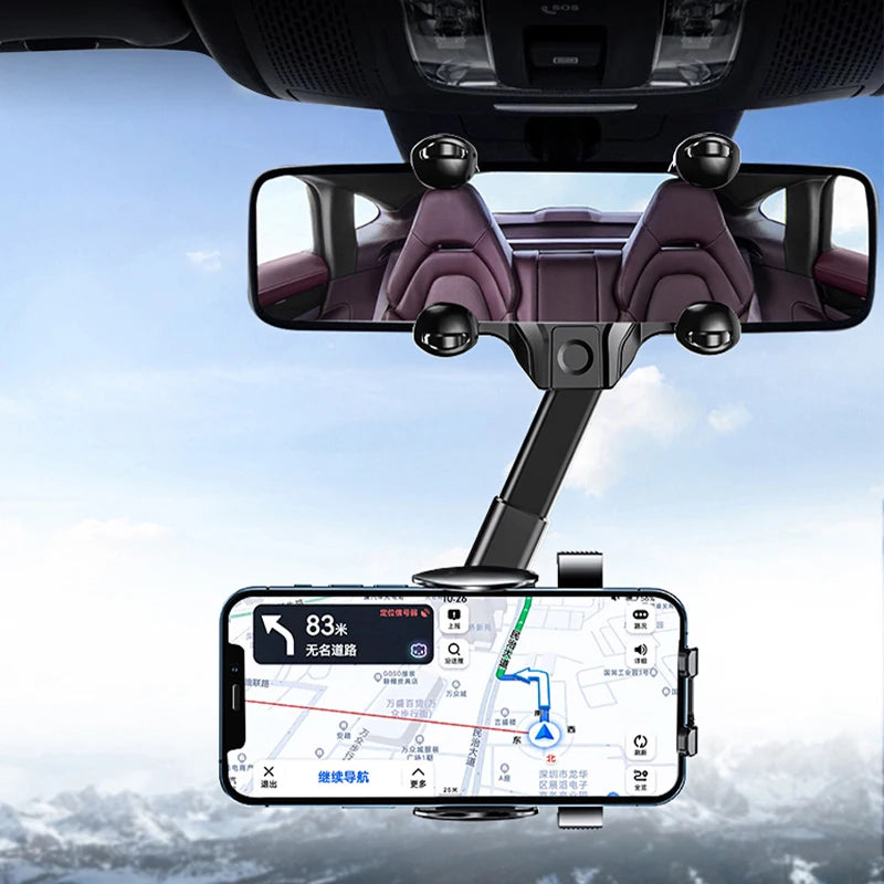 SEAMETAL 360° Rotatable Car Phone Holder – Universal Rearview Mirror Clip for GPS Navigation