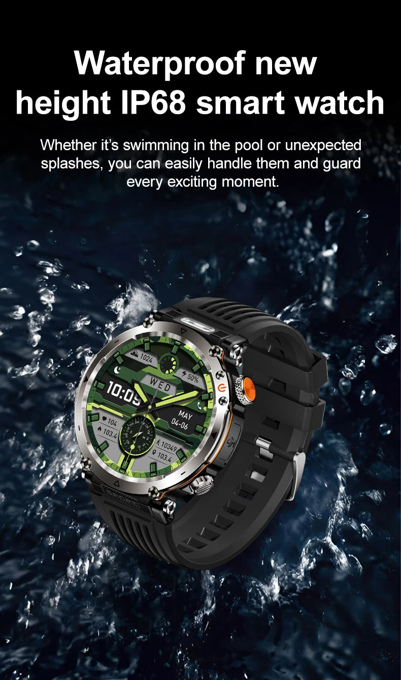 5ATM Waterproof Smartwatch for Men – GPS, Heart Rate, Bluetooth Calls