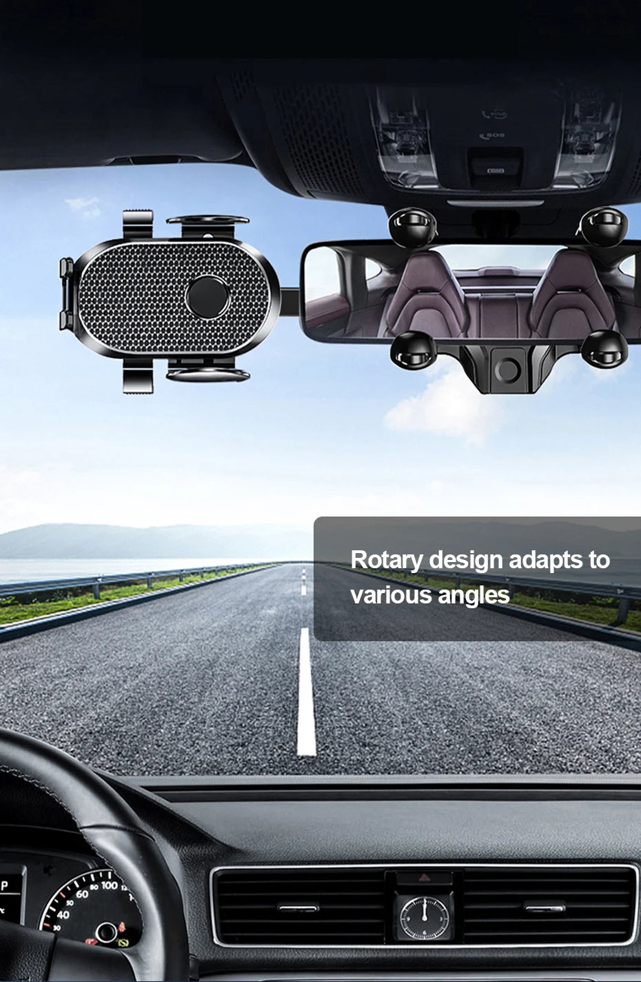SEAMETAL 360° Rotatable Car Phone Holder – Universal Rearview Mirror Clip for GPS Navigation