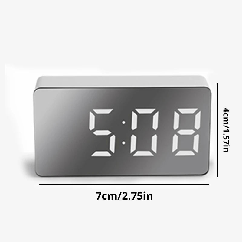 White LED Mirror Alarm Clock – USB-Powered, Snooze & Night Light