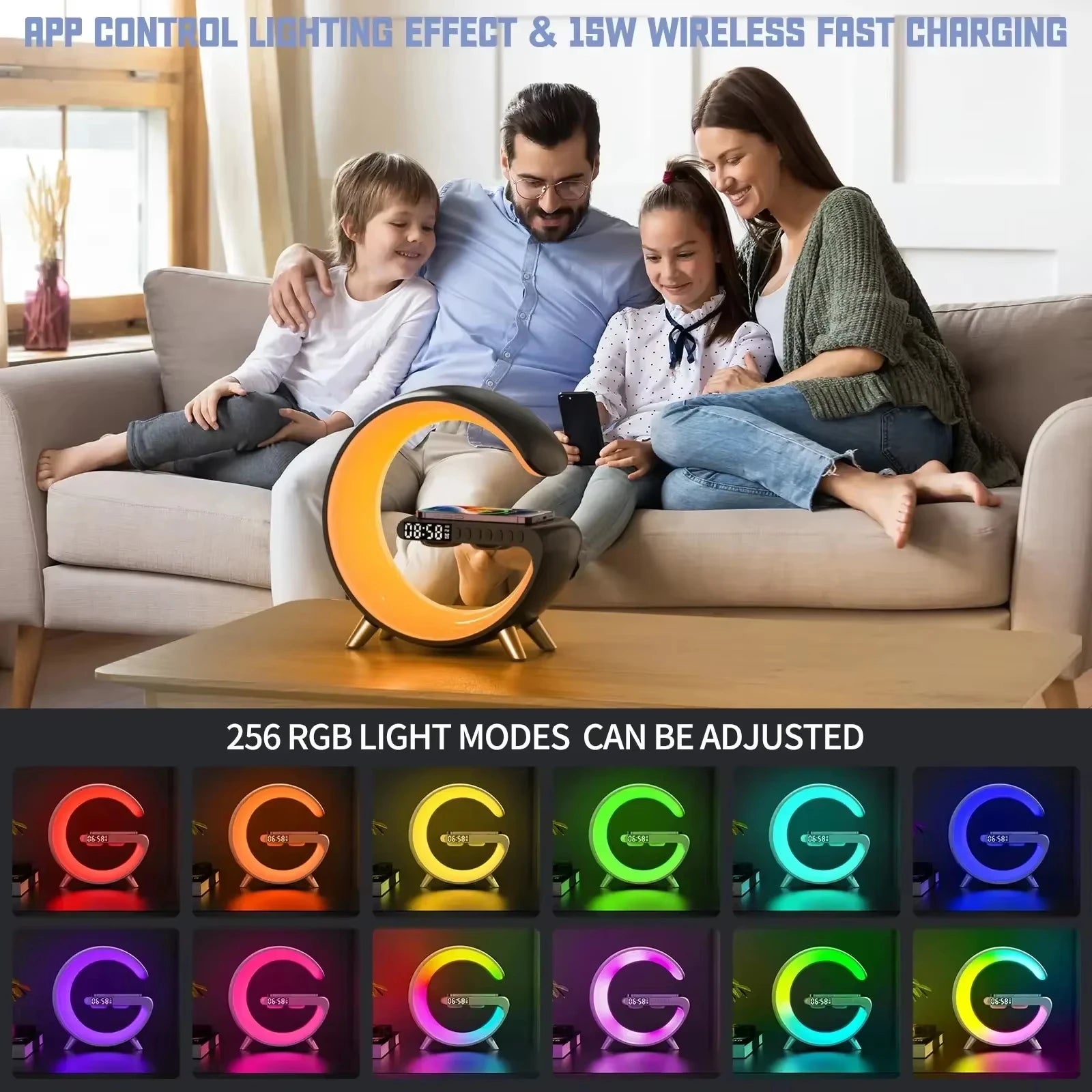 4-in-1 Wireless Charger Stand with RGB Speaker & Alarm Clock