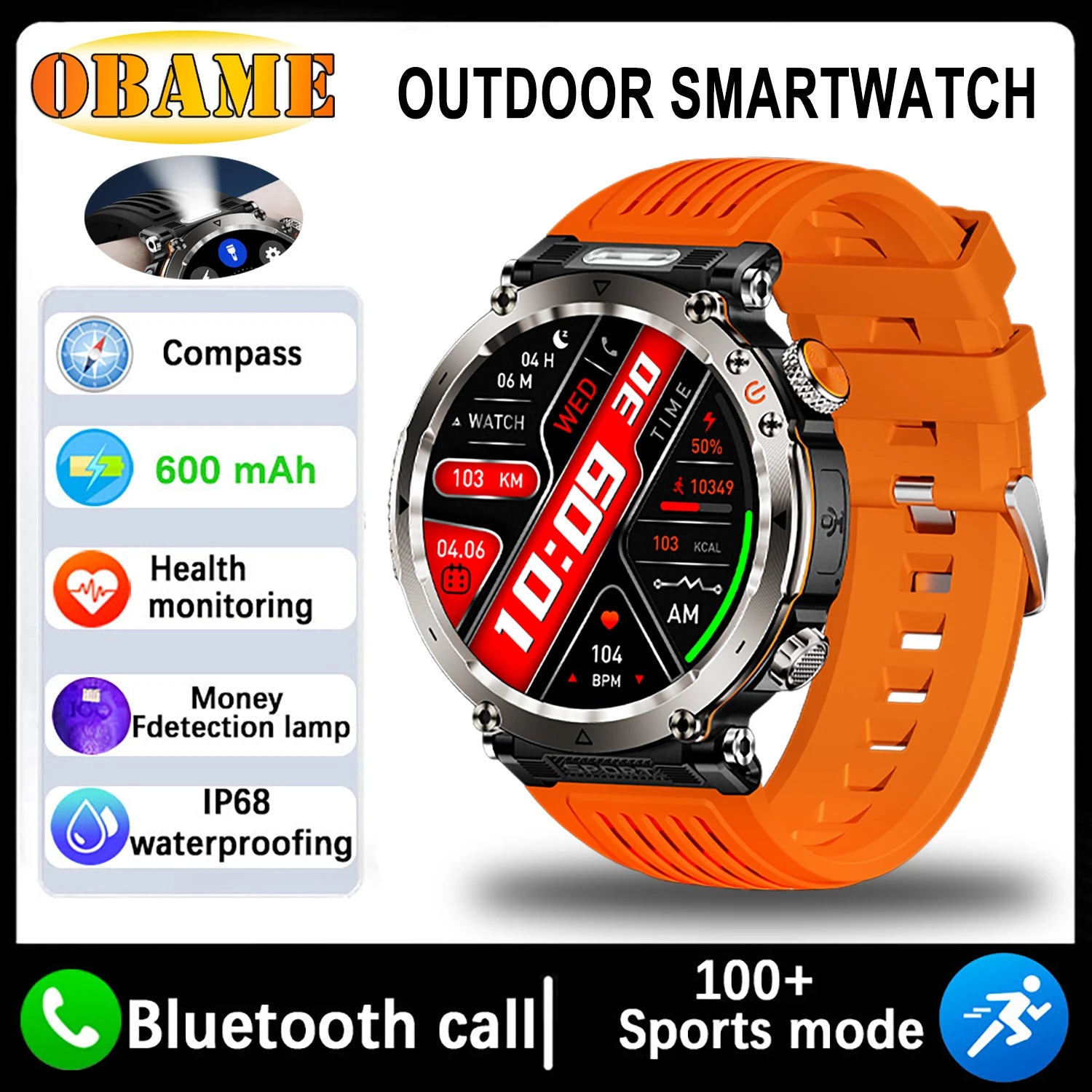 5ATM Waterproof Smartwatch for Men – GPS, Heart Rate, Bluetooth Calls