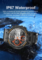Military Smartwatch for Men – HD Screen, Heart Rate, Waterproof, BT Calls