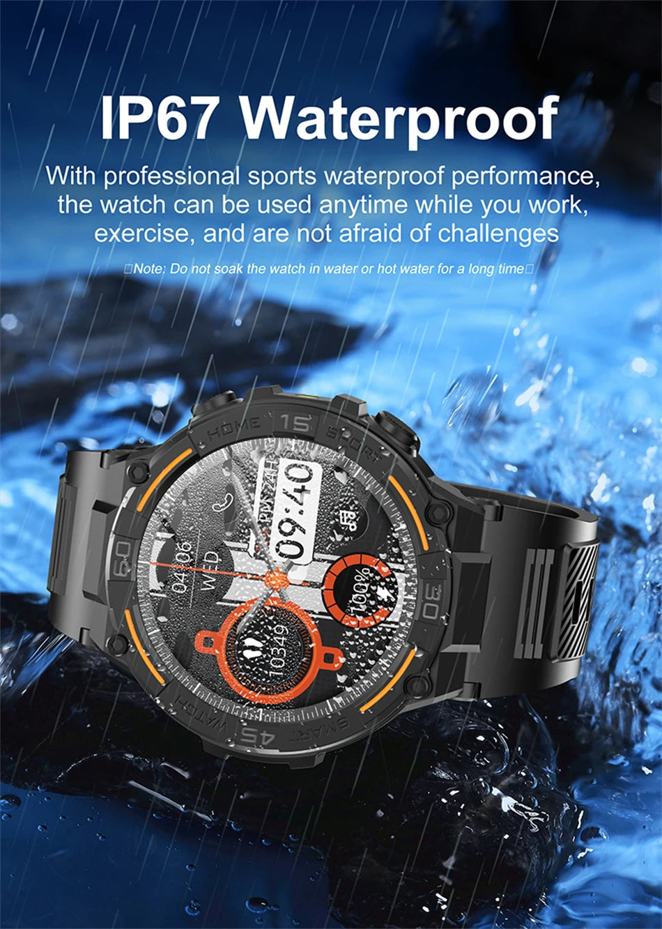 Military Smartwatch for Men – HD Screen, Heart Rate, Waterproof, BT Calls