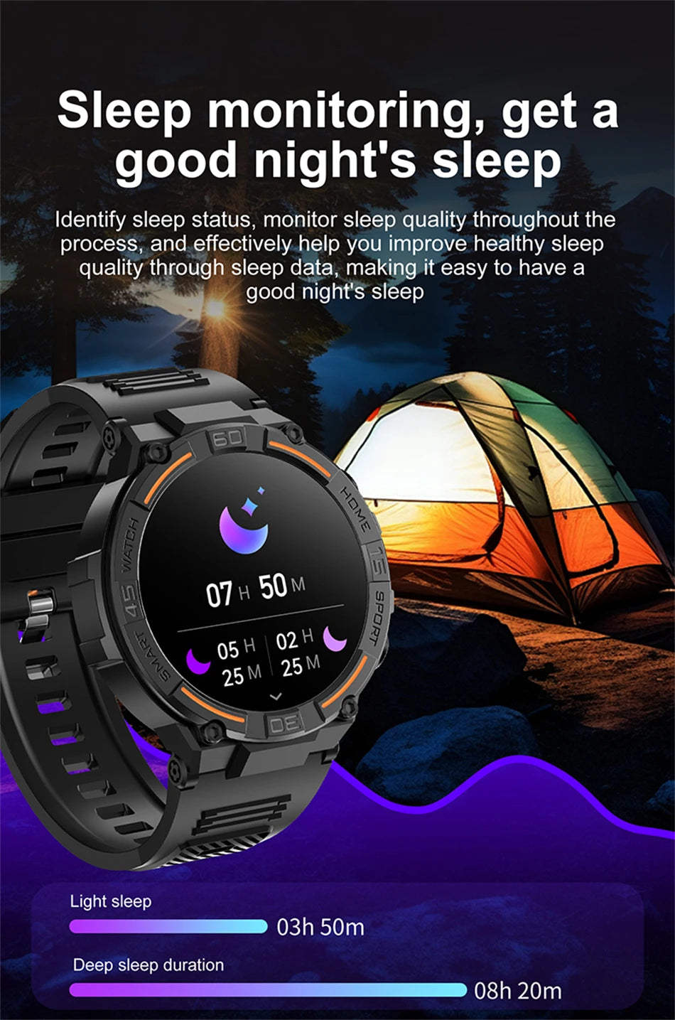 Military Smartwatch for Men – HD Screen, Heart Rate, Waterproof, BT Calls
