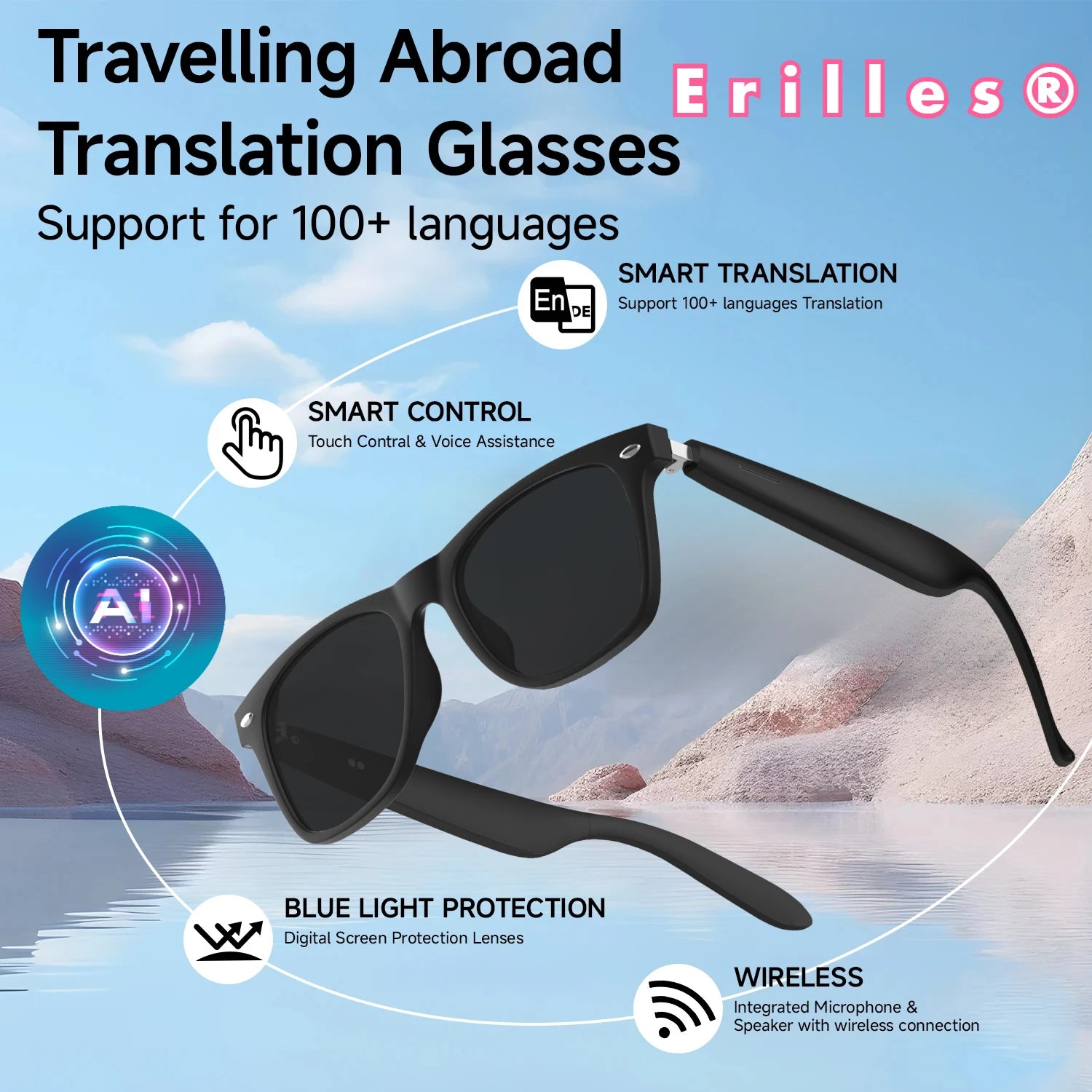 AI Smart Translation Sunglasses with Bluetooth & UV Protection