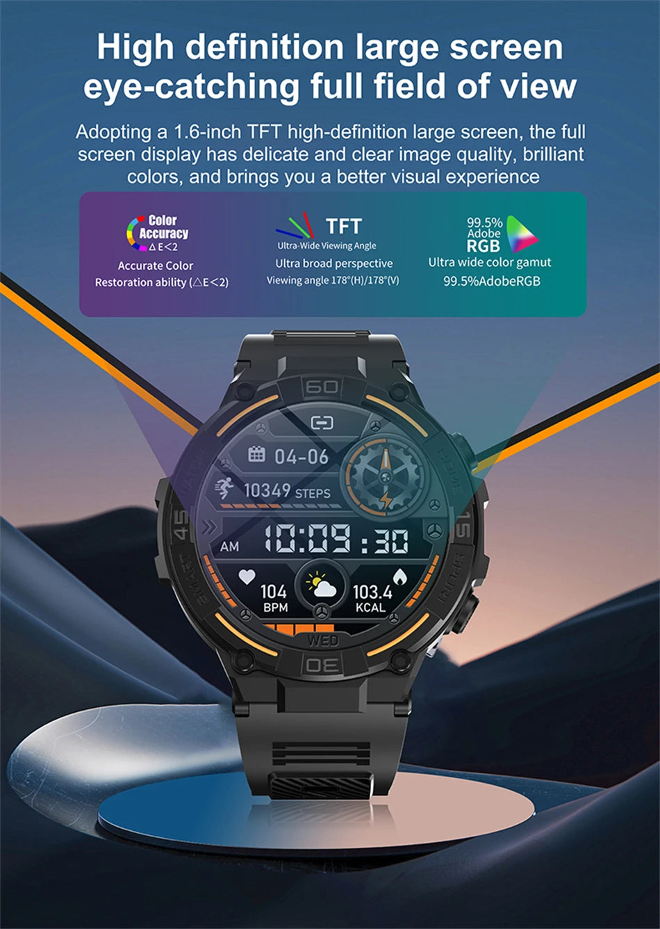 Military Smartwatch for Men – HD Screen, Heart Rate, Waterproof, BT Calls