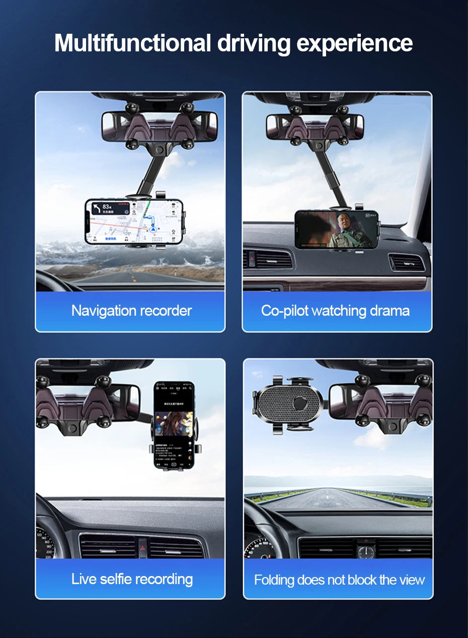SEAMETAL 360° Rotatable Car Phone Holder – Universal Rearview Mirror Clip for GPS Navigation