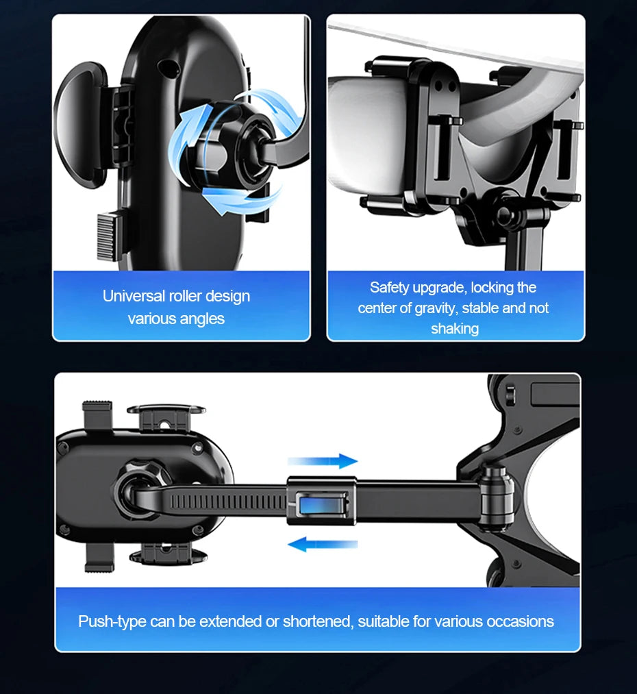SEAMETAL 360° Rotatable Car Phone Holder – Universal Rearview Mirror Clip for GPS Navigation