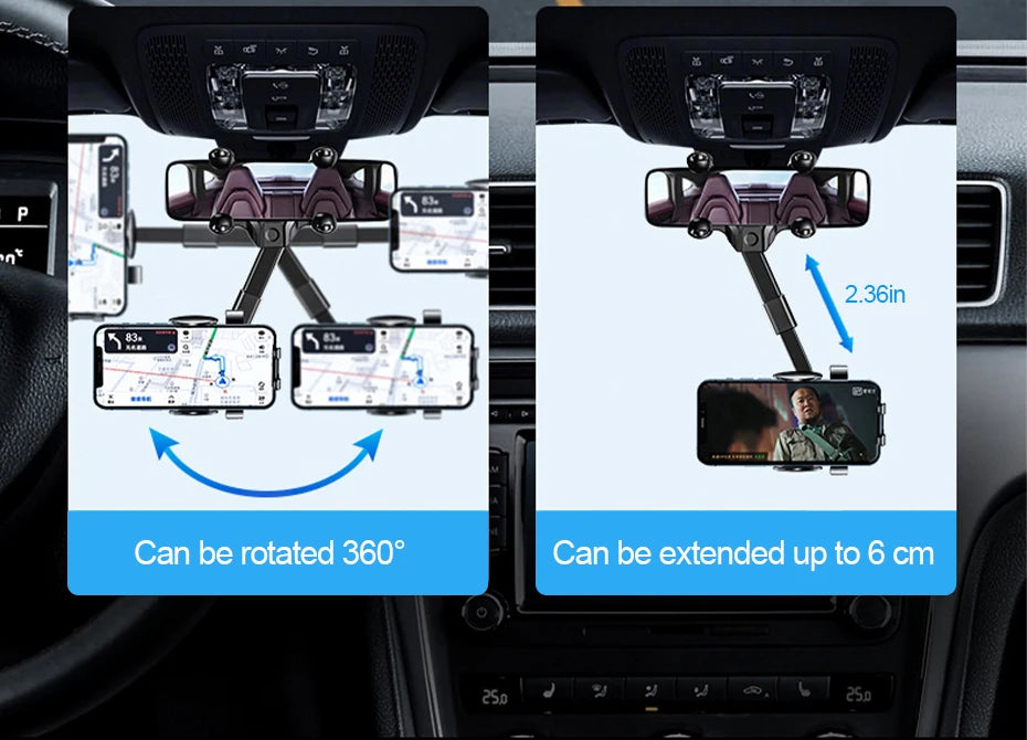 SEAMETAL 360° Rotatable Car Phone Holder – Universal Rearview Mirror Clip for GPS Navigation