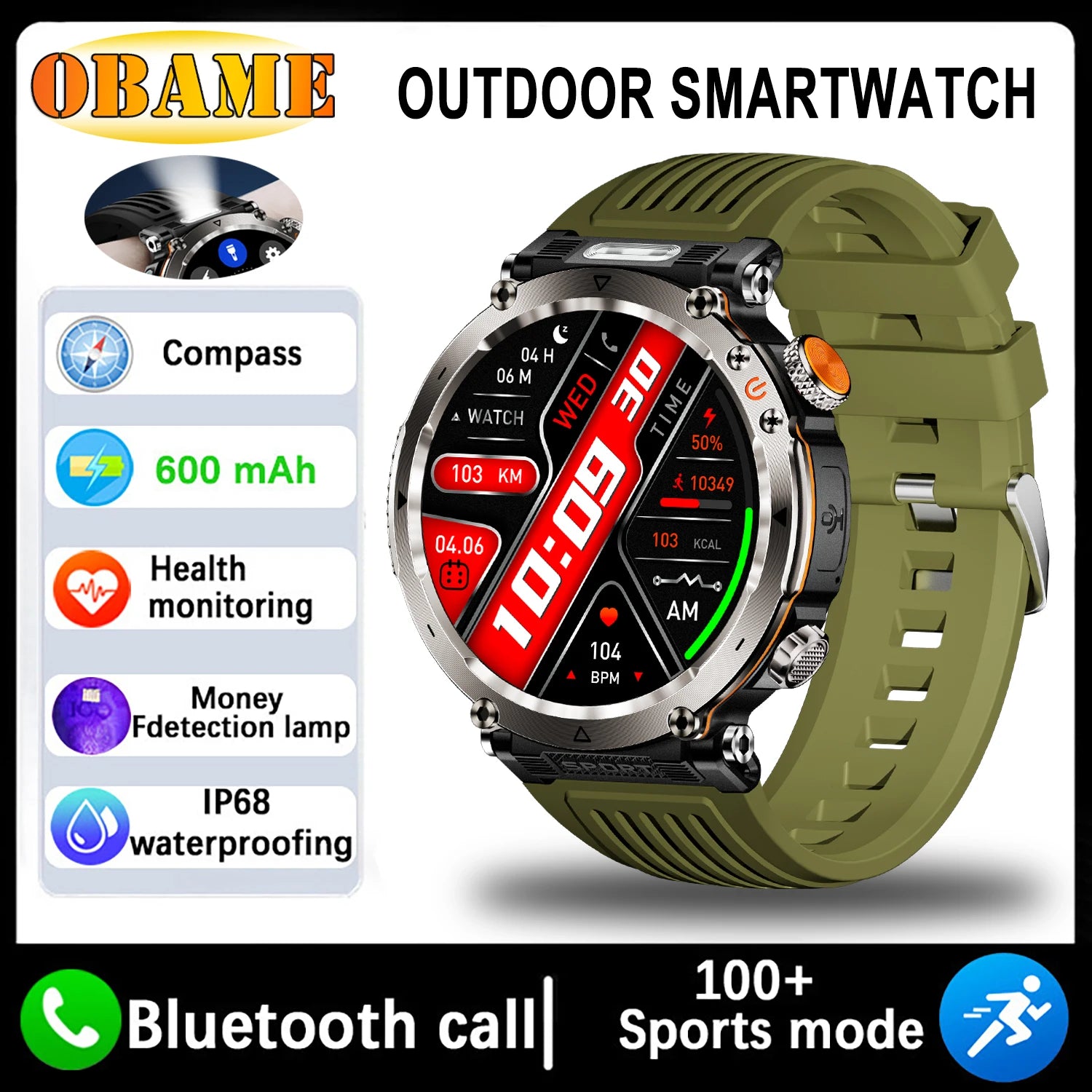 5ATM Waterproof Smartwatch for Men – GPS, Heart Rate, Bluetooth Calls