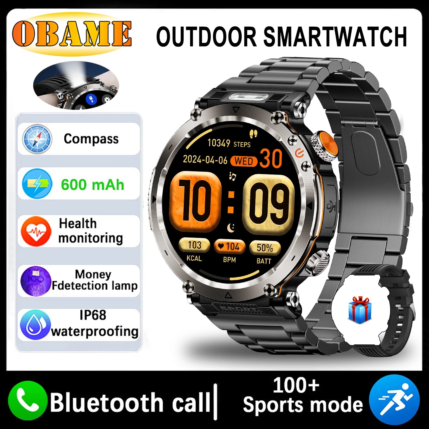 5ATM Waterproof Smartwatch for Men – GPS, Heart Rate, Bluetooth Calls