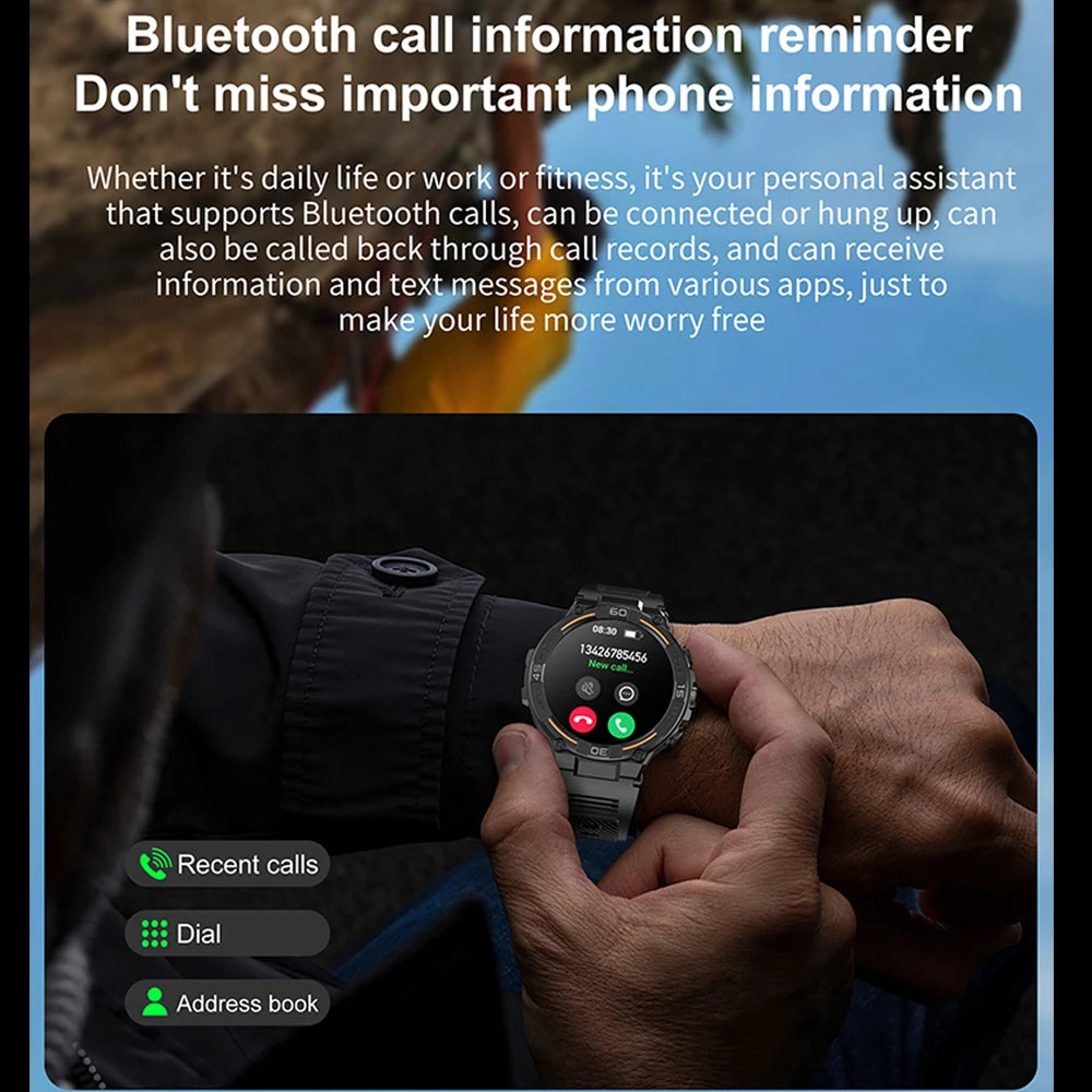 Military Smartwatch for Men – HD Screen, Heart Rate, Waterproof, BT Calls