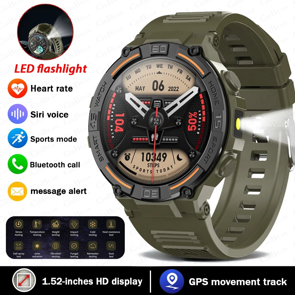 Military Smartwatch for Men – HD Screen, Heart Rate, Waterproof, BT Calls