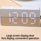 White LED Mirror Alarm Clock – USB-Powered, Snooze & Night Light