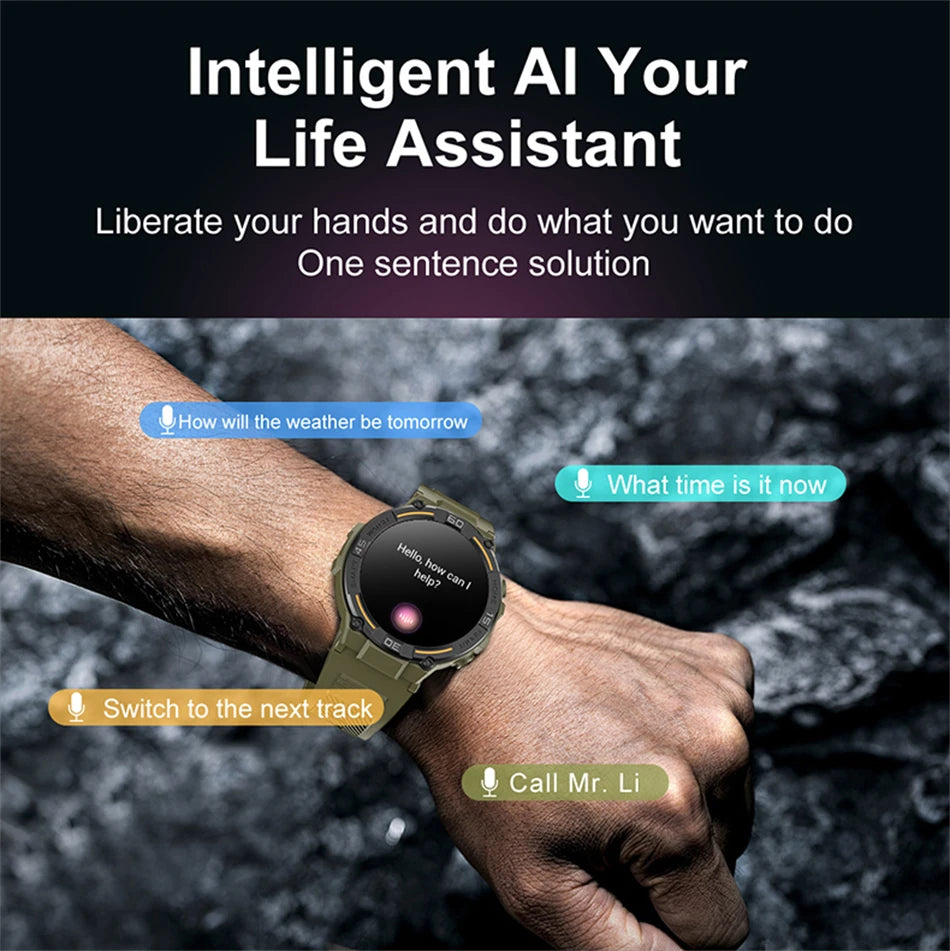 Military Smartwatch for Men – HD Screen, Heart Rate, Waterproof, BT Calls