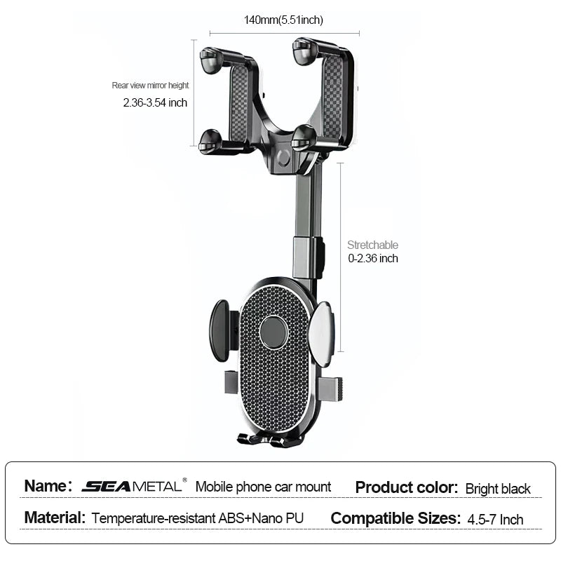 SEAMETAL 360° Rotatable Car Phone Holder – Universal Rearview Mirror Clip for GPS Navigation