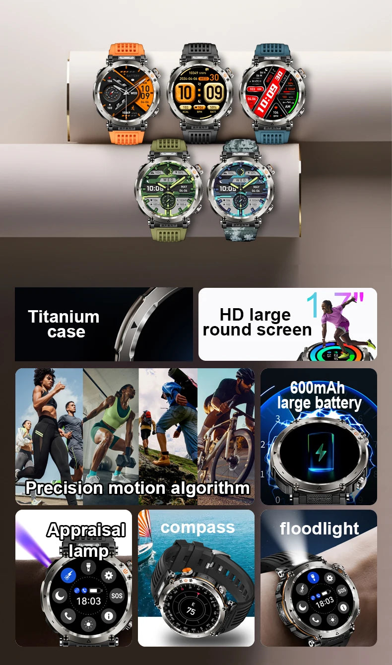 5ATM Waterproof Smartwatch for Men – GPS, Heart Rate, Bluetooth Calls