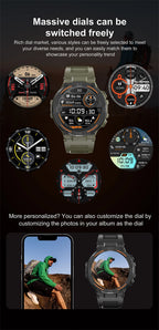 Military Smartwatch for Men – HD Screen, Heart Rate, Waterproof, BT Calls