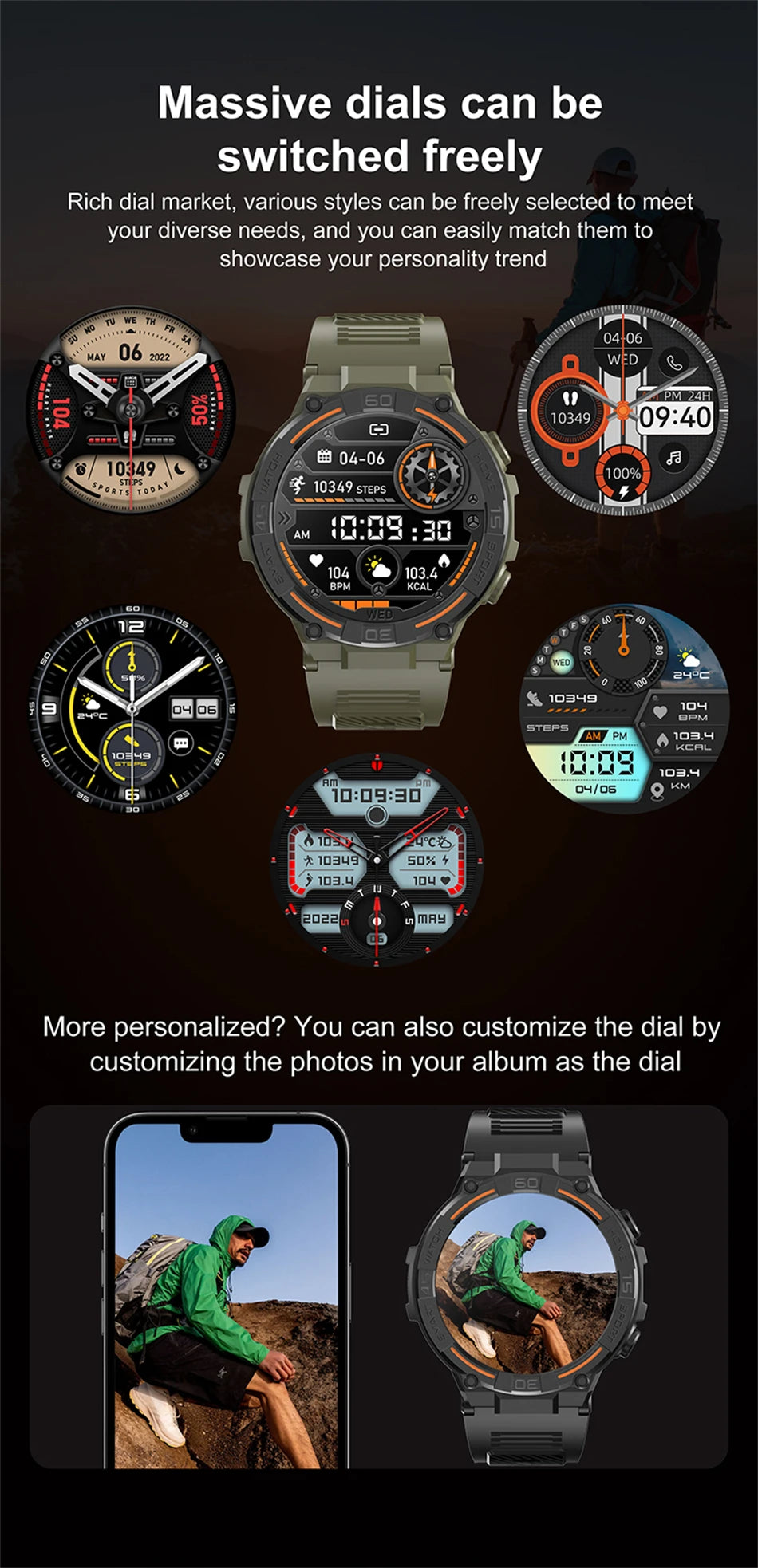 Military Smartwatch for Men – HD Screen, Heart Rate, Waterproof, BT Calls