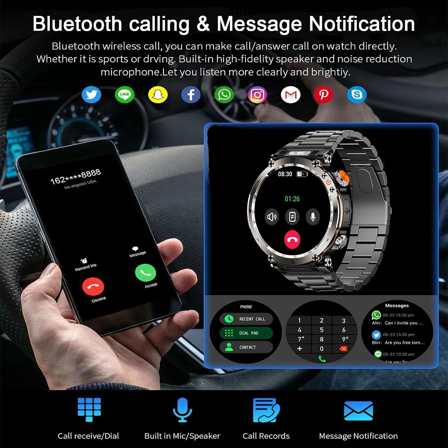 5ATM Waterproof Smartwatch for Men – GPS, Heart Rate, Bluetooth Calls