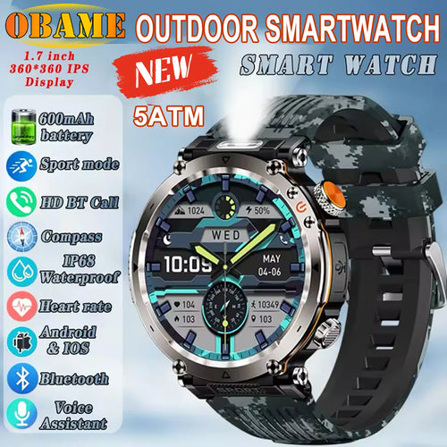 5ATM Waterproof Smartwatch for Men – GPS, Heart Rate, Bluetooth Calls