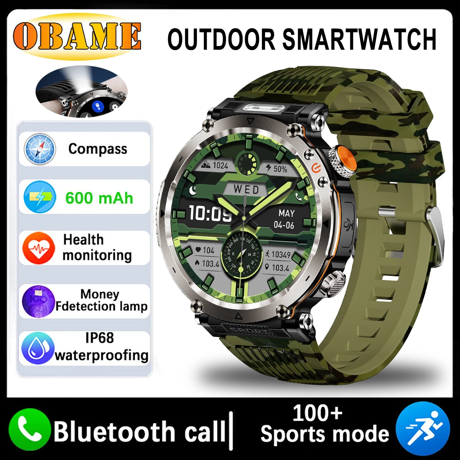 5ATM Waterproof Smartwatch for Men – GPS, Heart Rate, Bluetooth Calls