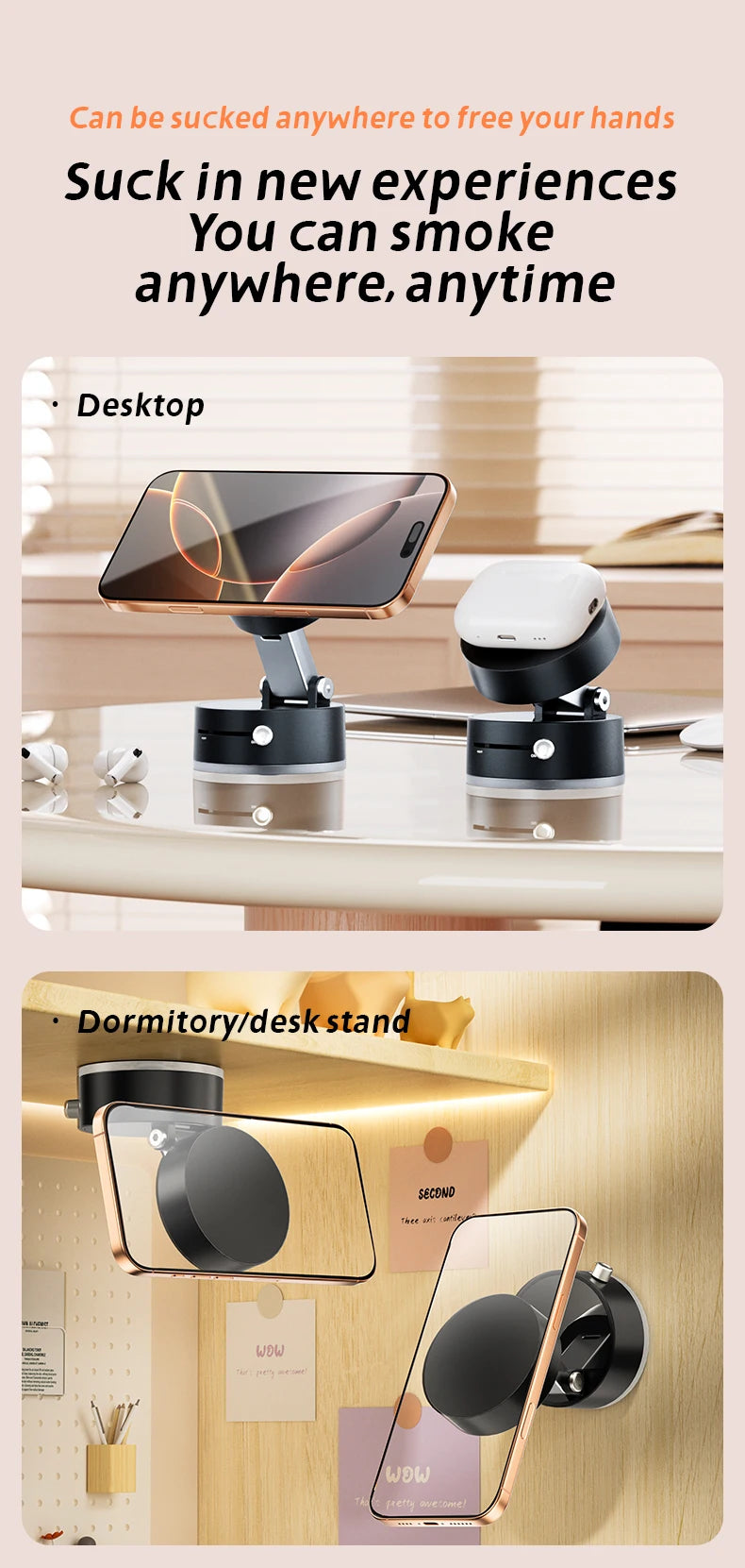Mini Magnetic Phone Holder – Double-Sided Suction Cup for iPhone & Android (Foldable, Kitchen-Friendly)