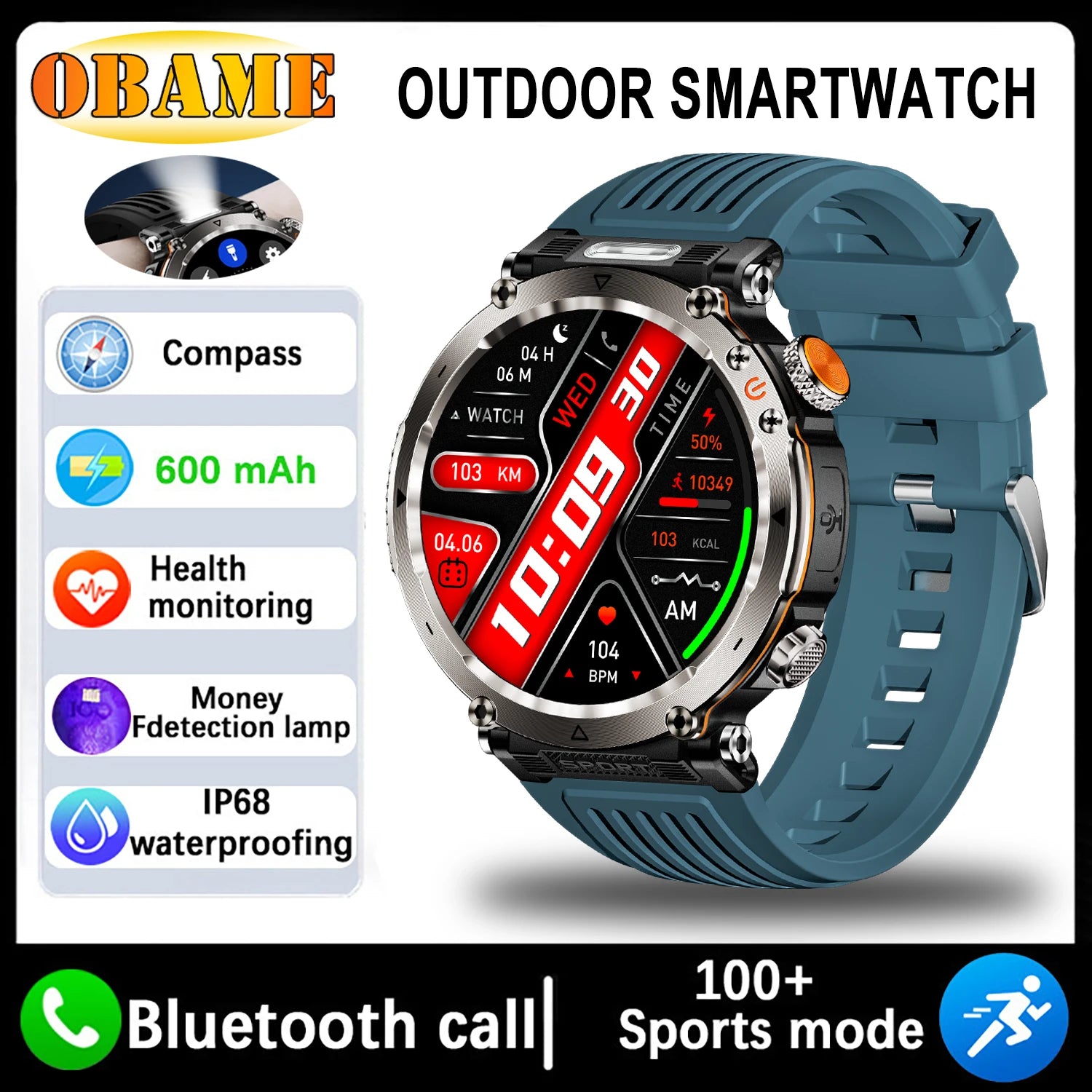5ATM Waterproof Smartwatch for Men – GPS, Heart Rate, Bluetooth Calls