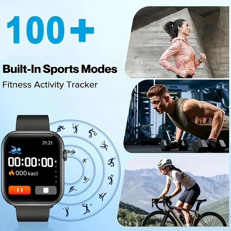 2025 Smartwatch for Men &amp; Women – 1.73" Screen, Bluetooth Calls, Blood Oxygen &amp; Pressure Monitoring | Android &amp; iOS Compatible