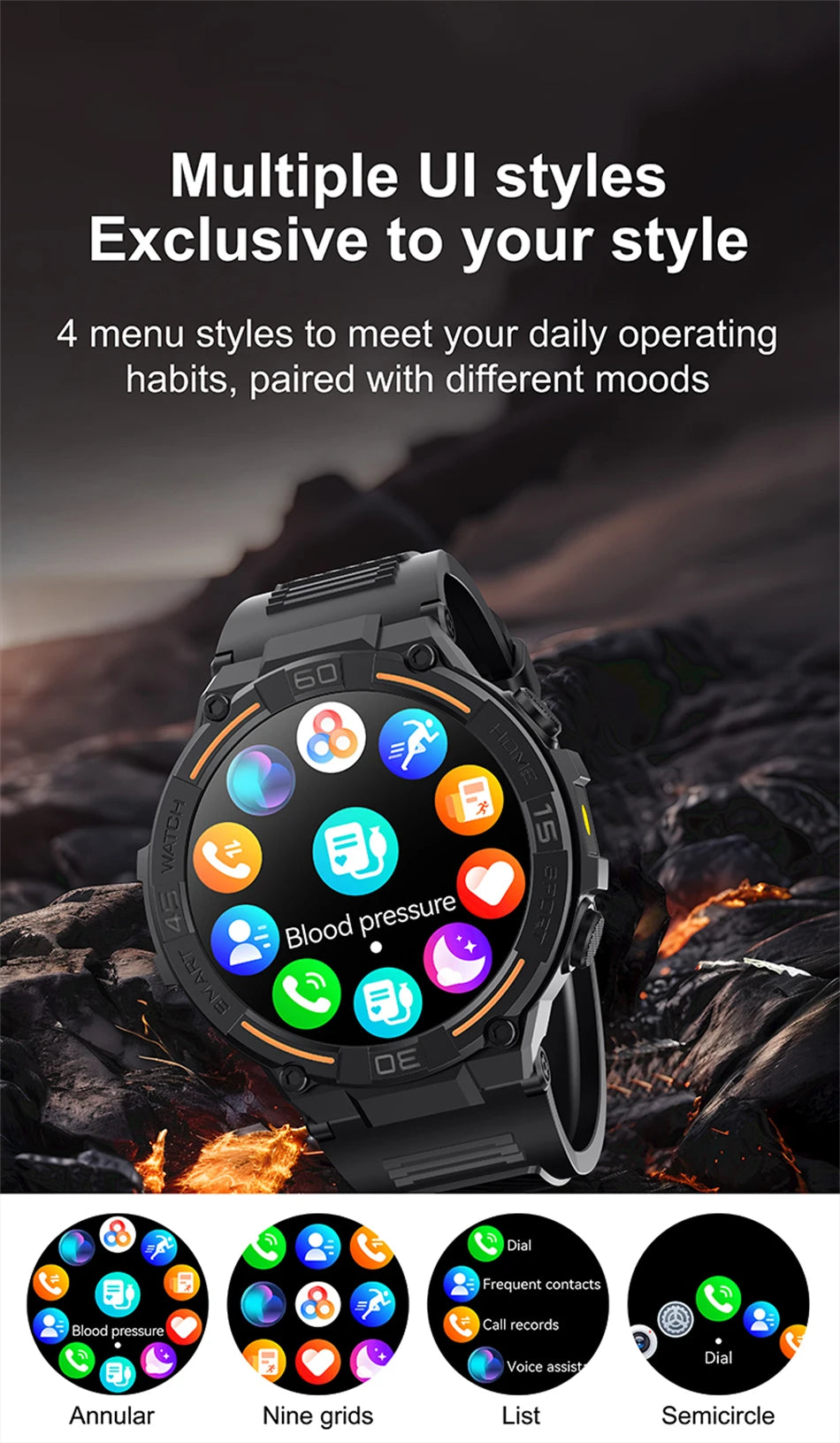 Military Smartwatch for Men – HD Screen, Heart Rate, Waterproof, BT Calls