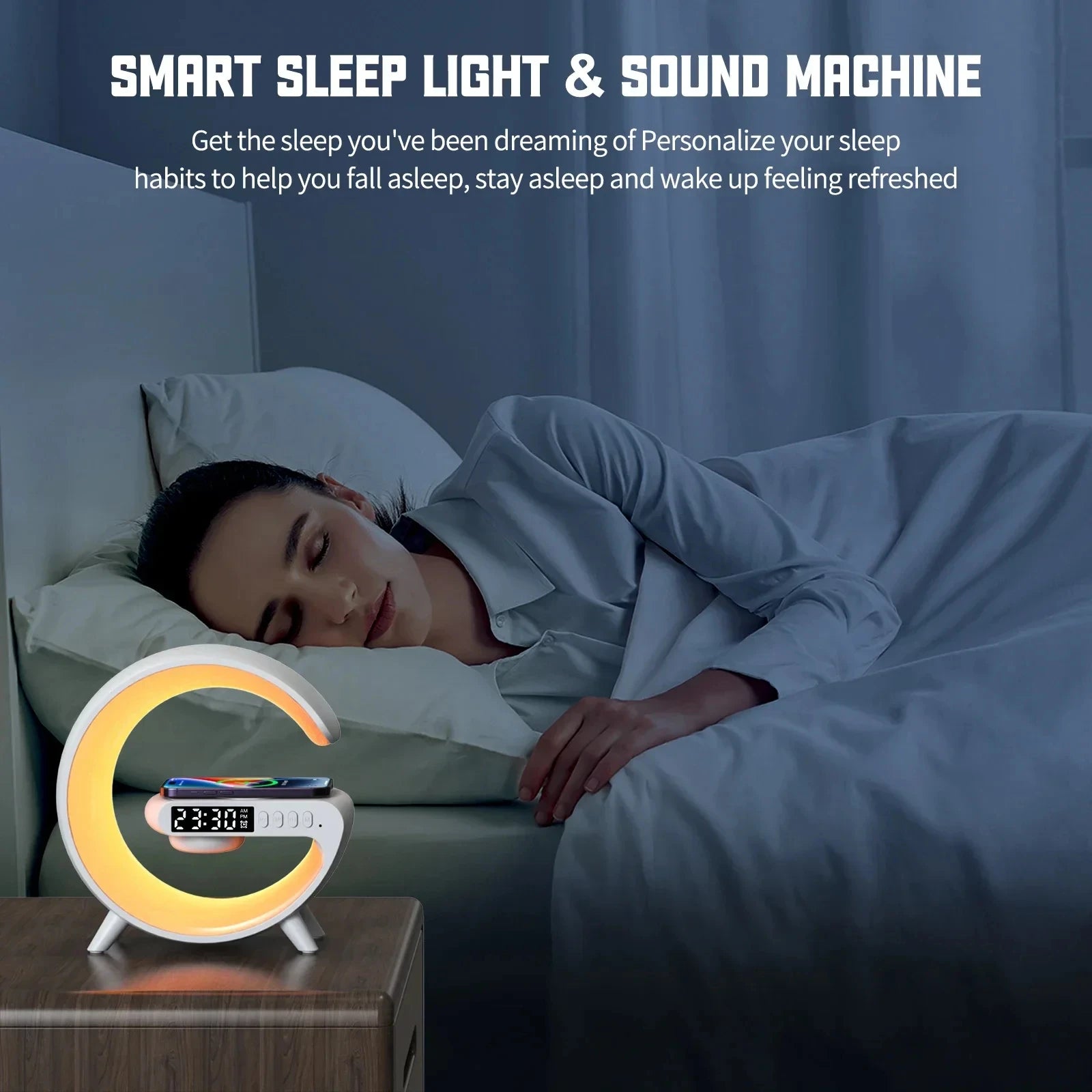 4-in-1 Wireless Charger Stand with RGB Speaker & Alarm Clock