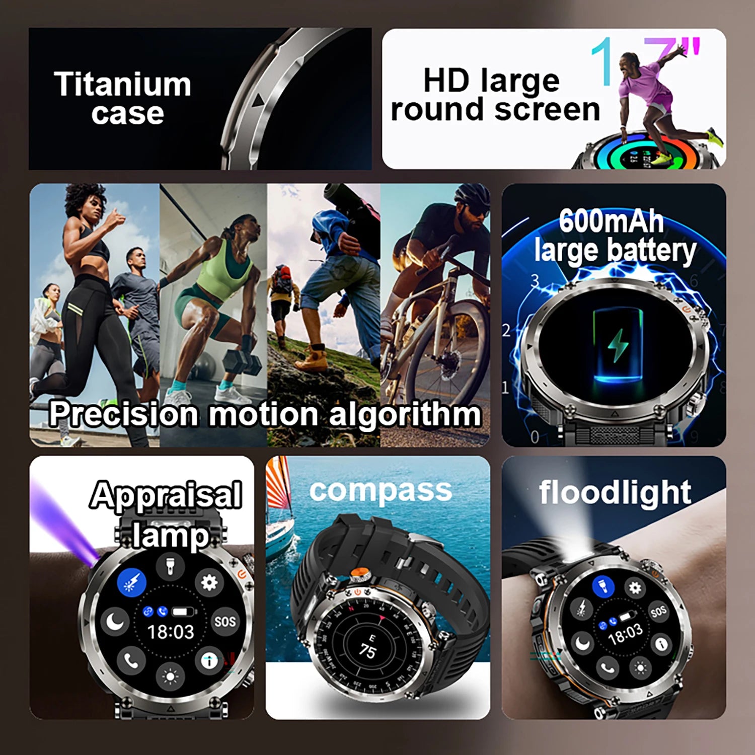 5ATM Waterproof Smartwatch for Men – GPS, Heart Rate, Bluetooth Calls