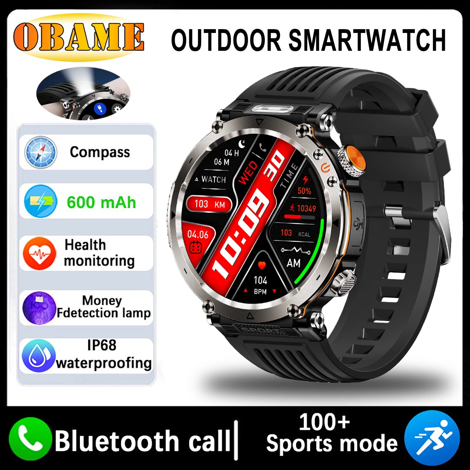 5ATM Waterproof Smartwatch for Men – GPS, Heart Rate, Bluetooth Calls