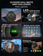 Military Smartwatch for Men – HD Screen, Heart Rate, Waterproof, BT Calls