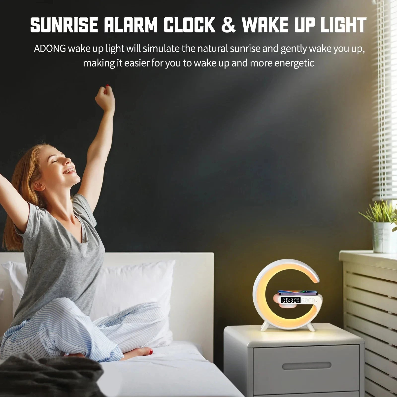 4-in-1 Wireless Charger Stand with RGB Speaker & Alarm Clock