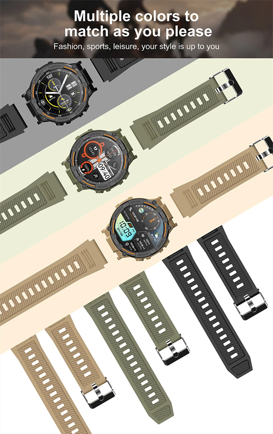 Military Smartwatch for Men – HD Screen, Heart Rate, Waterproof, BT Calls