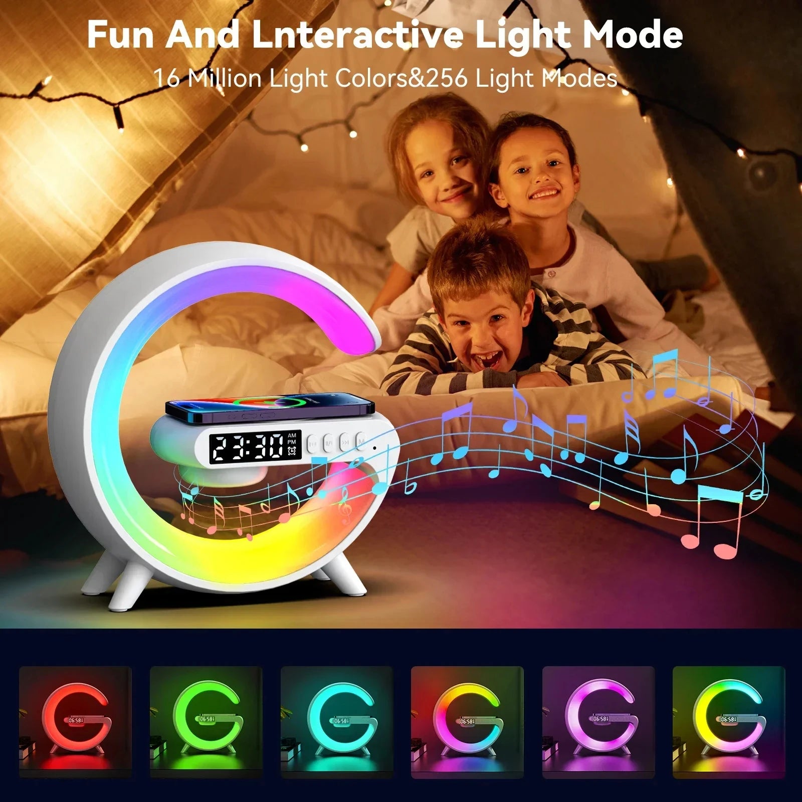 4-in-1 Wireless Charger Stand with RGB Speaker & Alarm Clock